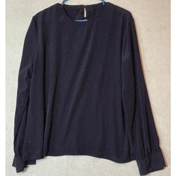 Vintage Lilli Ann Lightweight Navy Button Neck Dress Work Top NO SIZE TAG - Picture 1 of 7